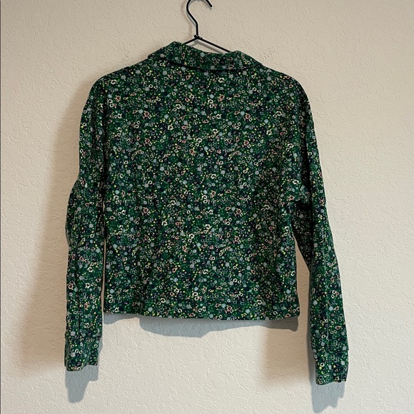 Zara Floral Print Cropped Polo Shirt Collared Long Sleeve Green - Picture 5 of 5